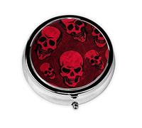 Red Skulls Print Pill Box Purse Small Round Pill Case Decorative Box Metal Medicine Vitamin Pill Organizer for Pocket Or Purse