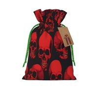 Red Skulls -Print Reusable Burlap Pouches - Rustic Wedding Favor Bags For Celebrations, Personalized Drawstring Bags Kraft Tag.