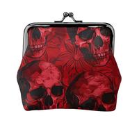Red Skulls Printed Coin Purse Pouch-Mini Coin Wallet,Change Purse,Leather Coin Pouch Holder For Woman Girls, Black, One Size, Modern,european Style, Retro