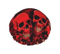 Red Skulls Printed Double Layer Lined Shower Cap,Shower Caps For Women Reusable