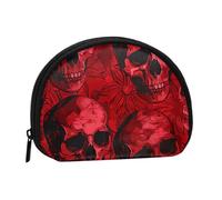 Red Skulls Printed Mini Coin Pouch, Shell Shape Zip Around Wallet, Small Zipper Pouch for Cash, Cards, Keys, Lipstick, Storage Pouch, Travel Organizer