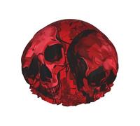 Red Skulls Printed Shower Cap,Waterproof Shower Cap For Women Reusable Shower Hat Bath Caps With Elastic Band