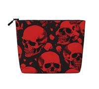 Red Skulls Single Layer Linen Like Makeup Bag, Lightweight and Cute, Easy to Use