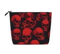 Red Skulls Single Layer Linen Like Makeup Bag, Lightweight and Cute, Easy to Use