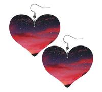 Red Sky at Night Starry Leather Earrings for Women Heart Dangle Earrings Lightweight Drop Earring Jewelry Gift