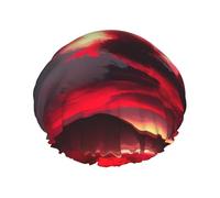 Red Sky at Night Starry Print Double Layer Waterproof Shower Cap Women Men Reusable Bath Hair Caps Elastic Band