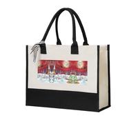 Red Sky Snow Flake Elegant Women'S Temperament, Canvas Stitching Handbag