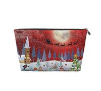 Red Sky Snow Flake Leather Travel Cosmetic Bag Portable Toiletry Bag Organizer Bag Travel Makeup Bag for Women/Men