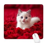 Red Small Mouse Mat 10.24×8.27×0.12 inch,2026 New Year Gaming Mousepad Cat Mini Desk Pad with Non-Slip Base and Stitched Edge,for Wireless Mouse,Laptop,Office Home,Washable,Roll-up,Gift for Men D-6