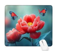 Red Small Mouse Mat 14.17×11.81×0.12 inch,2026 New Year Gaming Mousepad Flower Mini Desk Pad with Non-Slip Base and Stitched Edge,for Wireless Mouse,Laptop,Office Home,Washable,Roll-up,Gift Men D-168
