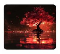 Red Small Mouse Mat 200x180mm Gaming Mouse Pad Tree, Non-Slip Rubber Base, Waterproof Surface, Stitched Edges Mousemat, Compatible with Laser and Optical Mice Wear-Resistant, Gifts for Men O-8842
