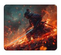 Red Small Mouse Mat 340x280mm Gaming Mouse Pad Warrior, Non-Slip Rubber Base, Waterproof Surface, Stitched Edges Mousemat, Compatible with Laser and Optical Mice Wear-Resistant, Gifts for Men U-8015