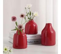 Red Small Vase Set of 3 for Modern Home Decor,Ceramic Vases for Centerpieces Flower Vases for Living Room Wedding/Dinner Table/Party -Red