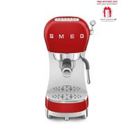 (Red) Smeg ECF02 Espresso Coffee Machine with Steam Wand - Free Gift RRP 30!