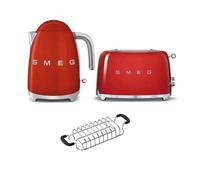 Smeg KLF03 Kettle + TSF01 Toaster + TSBW01 Bun Warmer Bundle - Red