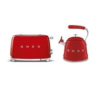 Smeg Retro Bundle | WKF01 Whistling Stovetop Kettle & TSF01 2-Slice Toaster Set - Red