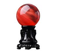 Red Smelt Quartz Crystal Ball with Stand Gemstone for Balance Feng Shui Divination Sphere Home Decoration,70~80mm