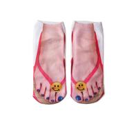 (red smiley face) 3D Pattern Manicure Print Socks Flip Flop Funny Hidden Running Socks Women