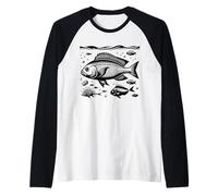 Red Snapper Line Art Fish Lover Raglan Baseball Tee