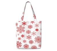 Red Snowflake White Christmas,Reusable Grocery Bags Shopping Tote Bags Large Capacity Canvas Shoulder bag