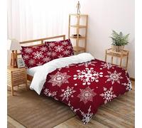 Red Snowflakes 3 Pcs Simple 3D Themed Children And Youth Anti Allergy Soft Duvet Cover Super King(260x220cm)