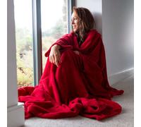 Red Snug Rug Deluxe Blanket With Sleeves Luxury Cosy Super Soft Coral Fleece Fabric Long Oversized Pouch Pocket Adults