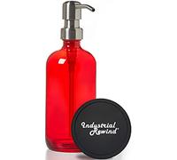 Red Soap Dispenser with Stainless Steel Pump - 16oz Red Glass Dish Soap Dispenser with Non Slip Coaster and Top Protector