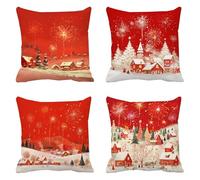 red Sofa Cushion Covers 55 x 55 Outdoor Cushions Set of 4, fireworks Decorative Pillows Large Cushions, Velvet Cushion Cover Square Pillow Cases, for Bedroom Garden, Home Decor, a-326