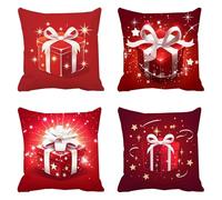 red Sofa Cushion Covers 55 x 55 Outdoor Cushions Set of 4, gift Decorative Pillows Large Cushions, Linen Cushion Cover Square Pillow Cases, for Bedroom Chair Garden, Home Decor, a-297