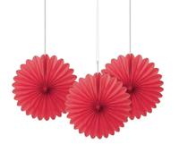 Red Solid Tissue Paper Fans (15cm) 3 Pieces - Vibrant Hanging Decorations for Parties & Events