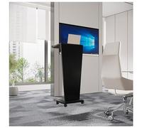 Red Solid Wood Mobile Podium Table - Rolling Lectern with Cable Management & Storage Floor Standing Presentation Desk for Churches Events Reception Public Speaking (Black)