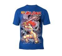 Red Sonja Jim Lee Comic Cover Unisex T-Shirt | Official She-Devil with a Sword Graphic Tee | Fantasy Warrior Queen Vintage Style Gift for Fans | Soft Cotton Collectible Geek - Blue - Medium