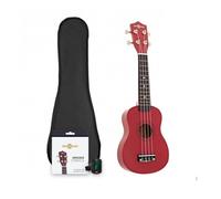 Red Soprano Ukulele Starter Pack by Gear4music, with Clip-OnTuner, Cover and Strings
