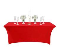 Red Spandex Tablecloth 4ft for Rectangle Tables - Stretchable, Washable Cover - Fitted Stretch Patio Table Cover for Events, Weddings, Banquets, Parties, Stalls, Exhibitions