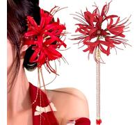Red Spider Lily Flower Hair Clips for Women Tassel Flower Clips for Hair Accessories Lycoris Radiata Floral Hairclip Duckbill Clip Cute Decorative Barrettes for Women Side Hairclips