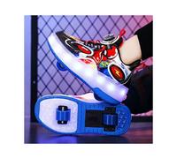 (Red Spider Man, EUR29(Insole 18.2cm)) Boys LED Light Luminous Shoes Jazzy Children Roller Skate Shoes With Wheels Cartoon Spiderman Print Kids Junior Glowing Sneaker
