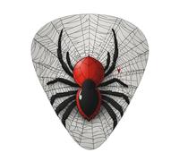 red spider printed guitar picks, 12-piece set with thin, medium, and thick styles, comes with a storage case