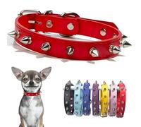 Red Spiked Dog Collar For Medium Dogs PU Leather Rivet Spike Puppy Collar Studded Kitten Cat Collars Adjustable Buckle For Small Medium Breed Pets Like Chihuahua French Bulldog, M