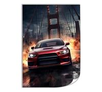 Red Sport Car Bridge R35 Drifting Jdm Car Poster Paintings Wall Decor Canvas Wall Art for Living Room Bedroom Home Decor for Mens Women Framed Unframed 12x18inch(30x45cm)