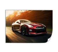 Red Sport Car Racing Highway Jdm Car R35 Posters Room Decor Aesthetic Canvas Wall Art for Living Room Bedroom Prints Paintings Pictures Wall Decor Framed Unframed 12x18inch(30x45cm)