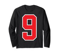 Red Sport Team Athletic Number #9 Long Sleeve T-Shirt