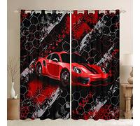 Red Sports Car Window Curtains Racing Car Window Drapes for Kids Boys Girls Room Decor, Extreme Sports Theme Window Treatments Grommet Top 2 Panel Set Bedroom Curtains, 46Wx54L inch