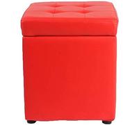 Red Square Ottoman Storage Cube - 30x30x35cm Footrest Stool with Hinged Lid Waterproof Bonded Leather Padded Seat Ideal Toy Box for Living Room & Bedroom