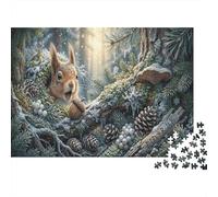 Red Squirrel 1000 Piece Cardboard Jigsaw Puzzle Winter Pine Branches for Adult Stress Relief Seekers Home Entertainment Unique Pattern 52x38cm/1000pcs