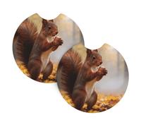 Red Squirrel Car Cup Holder Coasters 2 Pack-Neoprene Absorbent Auto Drink Mats Non-Slip Universal Fit Interior Accessories for Vehicle