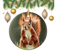Red Squirrel Ceramic Christmas Ornaments 3 Inch Vintage Hanging Baubles with Gold String for Xmas Tree Decorations Holiday Party Yard Garden Home Decor Festive Keepsake Gift Exchange