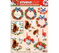 Red Squirrel & Christmas Decoration Die Cut 3D Decoupage Sheet - NO Cutting Required