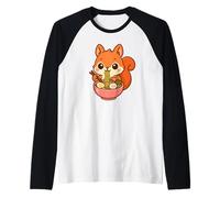Red Squirrel Eating Ramen Noodles Kawaii Cute Funny Raglan Baseball Tee