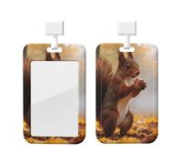 Red Squirrel Id Badge Holder with Lanyard-Vertical Card Protector Clear Abs Hard Shell, Retractable Reel for Work Office