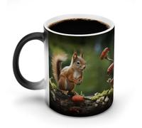 Red Squirrel on Small Green hill Color Changing Mug Heat Sensitive Ceramic Coffee Cups Novelty Heat Activated Cup 12 Oz Magic Mug for Office Home Use, Unique Gift Idea for Coffee Tea Drinkers